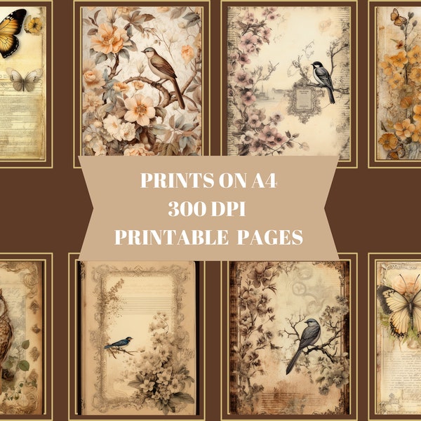 20 Sheets Junk Journal Kit, Vintage Collage Sheets, Printable Pages, Antique Paper,Ephemera, Junk Journal, Digital Paper