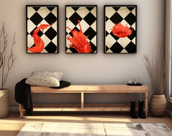 Printable Wall Art, Set of 3 Checkered Pattern,Minimalist, Wall Decor, Checkered Pattern Wall Art, Livingroom Decor, Bedroom Wall Art