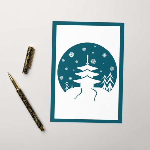 Elegant Snowy Pagoda Christmas Card - Luxury Vector Minimalist Fine Art