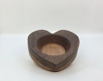 Walnut + Mahogany Heart Jewelry Dish / Candle Holder