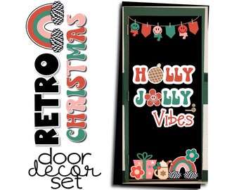 Retro Christmas Door Decor December Remix Holly Jolly Vibes Christmas Bulletin Board December Door Themed Decor Kit Holiday Bulletin Board