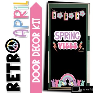 Spring Vibes Kit de decoración de puerta de abril Boho Retro Vibes Tablón de anuncios de Pascua Decoración de puerta de marzo Tablón de anuncios de abril Puerta de aula