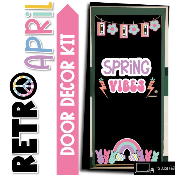 Spring Vibes April Door Decor Kit Boho Retro Vibes Easter Bulletin Board March Door Decor April Bulletin Board Classroom Door