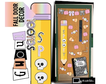 October Pencil Door | Fall Composition Notebook Classroom Decor | Welcome Pencil Door | Halloween Pencil | Ghoul School Door
