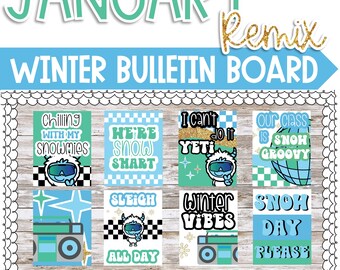 January Remix Bulletin Board Posters Yeti New Year Bulletin Board Winter Decor New Years Posters Boho Winter Bulletin Board