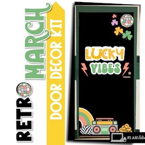 Lucky Vibes March Door Decor Kit Boho Retro Vibes Spring Bulletin Board March Bulletin Board St. Patrick&#39;s Day Bulletin Board Spring Door