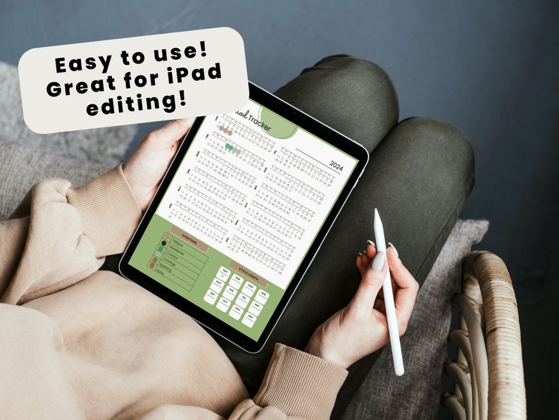Annual Period Tracker 2024 1 page Cycle Tracker for the Year