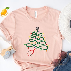 Stethoscope Christmas Shirt, Christmas Tree With Lights, Stethoscope Tree Shirt, Nurse Holiday Gift, Nurse Xmas Shirt, Medical Worker Gift