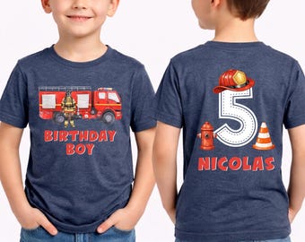 Custom Firefighter Birthday Boy Shirt, Fire Engine Kids Birthday Party Tee, Truck Birthday Toddler Shirt, Fire Department Tee