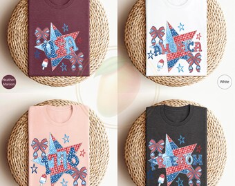 Coquette 4th of July Shirt,  Freedom Shirt, Gift For American, Red White Blue Shirt, Patriotic Shirt, American Tee