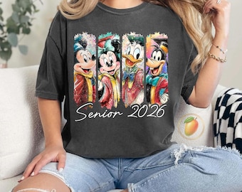 Comfort Colors Mickey and Friends Graduation Shirts, Disney Graduation 2026 Tee, Watercolor Mickey Minnie Donald Goofy Grad Shirts,
