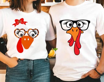 Turkey Faces Thanksgiving Couple shirt, Thanksgiving Matching Couple Shirt, Family Matching Shirt, Funny Turkey Face Shirt