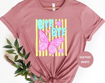 Bye Bye Butterfly Summer Break Teacher Shirt, Striped Last Day of School Teacher Gift, Funny End of School Tees