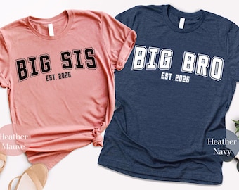 Custom Big Bro Est Shirt, Big Brother Announcement Tee with Custom Year, Lil Sis Big Sis Tee, Est Family Matching Shirt