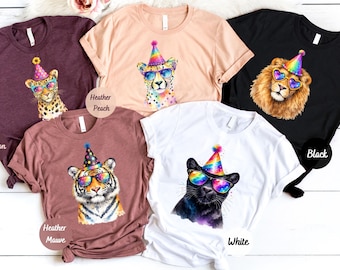 Wild Animal Themed Birthday Party Shirts, Funny Birthday Party Animal Zoo Theme Tees, Big Cat Safari Kids Toddler Shirts