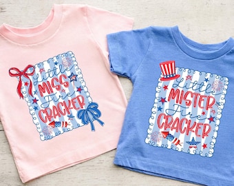Little Miss/Mister Firecracker Shirts, Sibling 4th of July Shirt, American Kids Toddler Tee, Kids Celebration