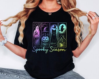 Halloween Ghost Neon Shirt, Spooky Season Fall Shirt, Halloween Party Tees, Women Horror Shirts