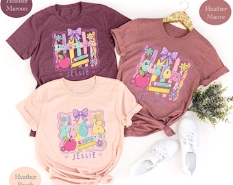 Personalized Kindergarten Shirt, Retro Groovy Pre-K Back to School Tee, Custom Name Student Shirt, First Day of School Outfit, Cute Bow Kid