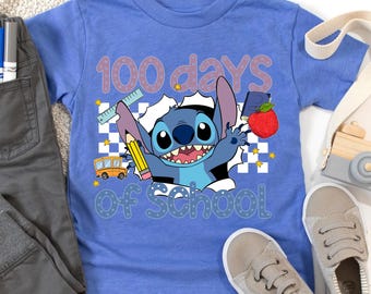 Disney 100 Days of School Shirt, Stitch School Shirt, Elementary School Tee, Teacher Shirt, 100 Days Tee