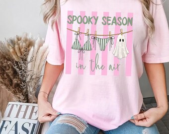 Striped Spooky Season Shirt, Preppy Halloween Tshirt, Cute Summerween Shirts, Halloween Vacation Trip Tee, Fall Crewneck