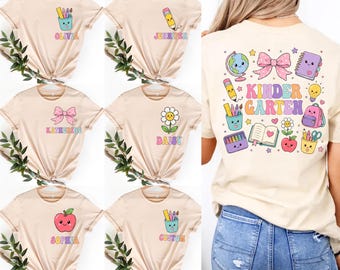 Custom Kindergarten Teacher Shirt, Personalized Back to School Shirt, Retro Cute Pre K Student Shirt, First Day of School Gift, Toddler Tee