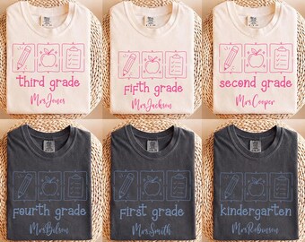 Custom Grade Level Comfort Colors Shirt, Trendy Teacher  Team Back To School Shirts, Cute Teacher Name Gift