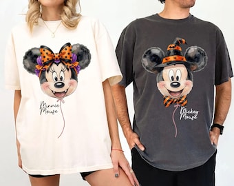 Comfort Colors® Disney Balloons Halloween Shirt, Mickey Minnie Halloween Couple Shirts, Spooky Disneyland Trip Matching Tees, Wife Husband