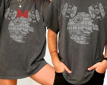 Mickey And Minnie Death Star Comfort Colors Shirt, Star Wars Shirt, Disney World Shirt,  Star Wars Gift, Star Wars Couple Shirt