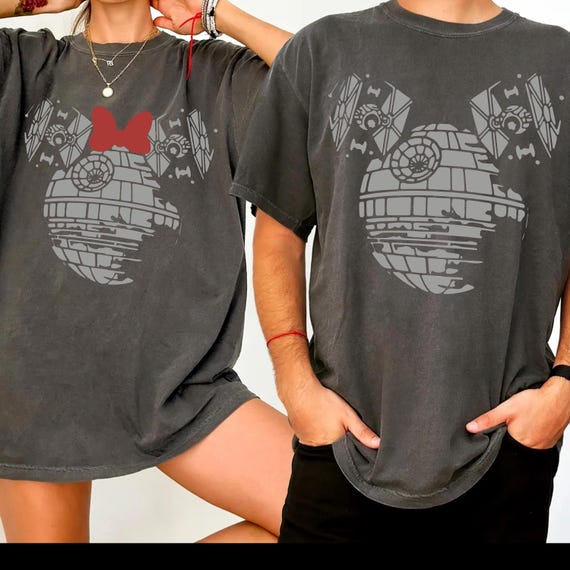 Mickey And Minnie Death Star Comfort Colors Shirt, Star Wars Shirt, Disney World Shirt,  Star Wars Gift, Star Wars Couple Shirt