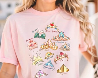 Retro Princess Crown Shirt, Snow White Rapunzel Ariel Belle Tee, Disney Girl Trip Shirt, Magic Kingdom Tee