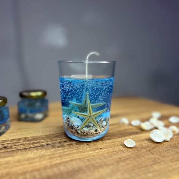 Ocean Gel Candle  Stone Theme, Ocean Wave Scented Handmade Candle in Glass, Highly Scented  Gel Candle Ocean Theme