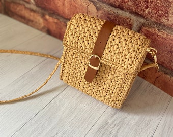 Raffia Crochet Natural Clutch Bag | Woven Straw Summer Handbag, Mother's day gift