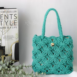 Dahlia Mini Knitting Bag Knitted Stylish Bag Crochet Bag Women Clutch Bag Personalized Crochet Clutch Easter & Mother's Day Gifts water green