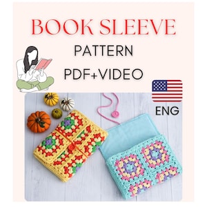 Grandma Square Buchhülle PDF, gefütterter gehäkelter Buchschutz, Häkelanleitung, Strickanleitung, Video-Tutorial