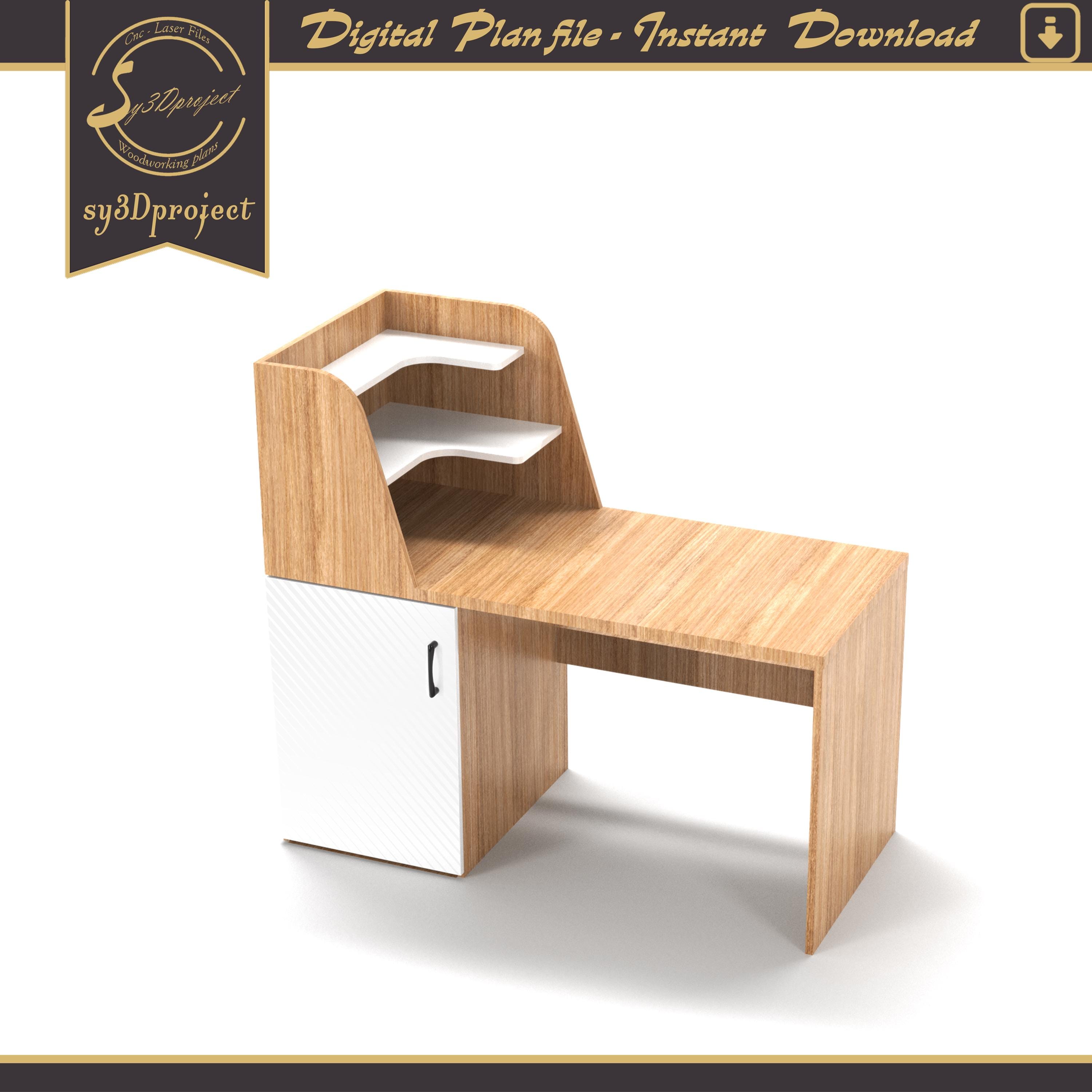Modern Minimalist Desk CNC Plan – Home Office Wooden Desk DXF File, Study Table Woodworking Digital Plans , DIY Furniture plans