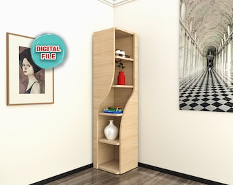 Wooden Bookcase CNC File – Plywood Corner Shelf Furniture Plan Svg Dxf | Vector Design for CNC Project , Laser Cut, DIY  Book Shelf Project