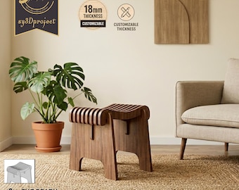 Parametric Wooden Stool: Interlocking Plywood Chair Cnc Project  Flat Pack Furniture Vector ; Cnc Ready DXF SVG