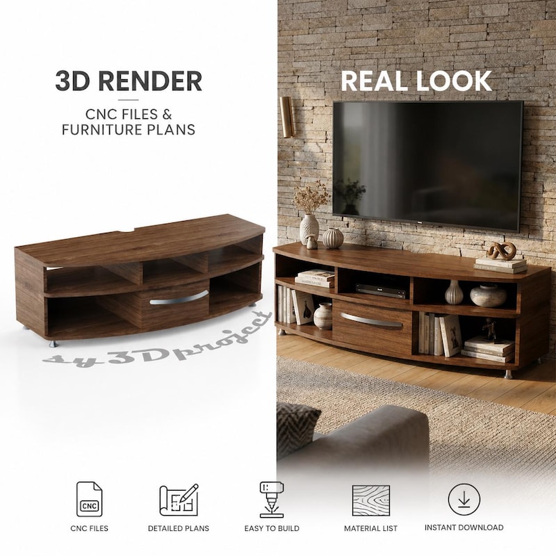 Curved Wood Tv Stand - Etsy UK