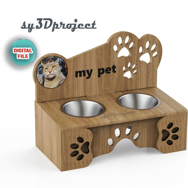 Raised Cat Bowl Stand CNC file for Cat Bowl Stand Laser Svg CNC Files For Wood Pet bowl Stand Simple Assembly Feed bowl Personalized stand