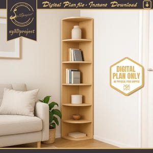 DIY Corner Bookcase Furniture Plans; 6 Shelf Basic Bookshelf Woodworking Plans, Plywood Small Space Shelf Design, Book shelf plans