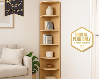 DIY Corner Bookcase Furniture Plans; 6 Shelf Basic Bookshelf Woodworking Plans, Plywood Small Space Shelf Design, Book shelf plans