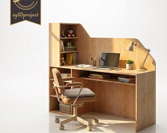 Plano de escritorio minimalista moderno / Construcción de muebles de madera contrachapada, archivos CNC (descarga digital)