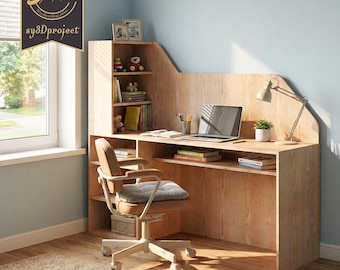 Plan de bricolage moderne de meubles en contreplaqué | Construisez ce bureau/table minimal à partir d'une feuille | Fichiers de découpe CNC