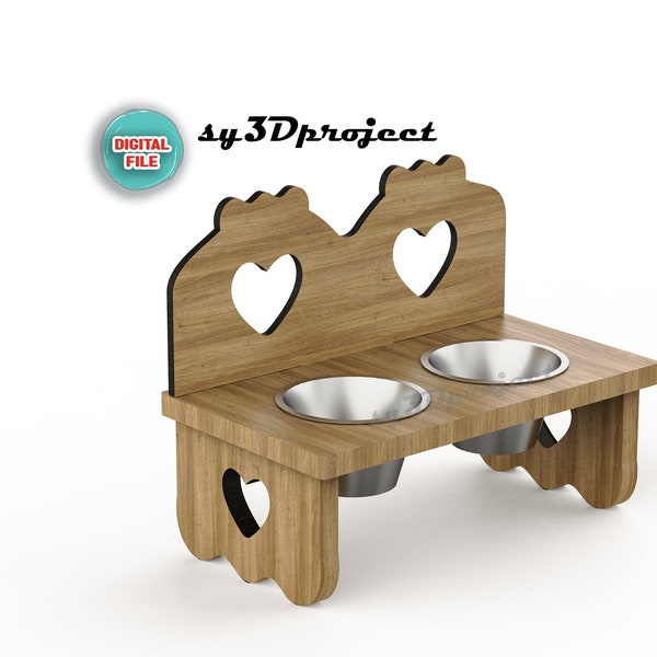 Elevated Cat Bowl Stand CNC Personalized Cat Food Bowl Stand CNC Digital Plan Cat bowl Cat Bowl Stand Dog bowl Stand for Laser Pet food bowl
