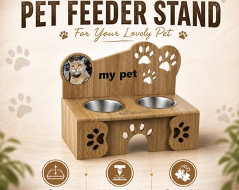 Archivo de corte láser para soporte de comedero para gatos personalizado; plano de soporte de cuencos para mascotas entrelazado, SVG de soporte de cuenco para perros personalizado, archivo CNC de soporte de cuenco para gatos - 2 cuencos