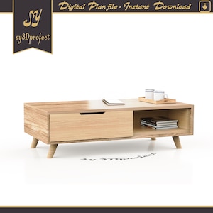 Modern Wooden Coffee Table CNC Plan | DIY Drawer Table Digital File | Minimalist Mid-Century Design | Instant Download Scandinavian table
