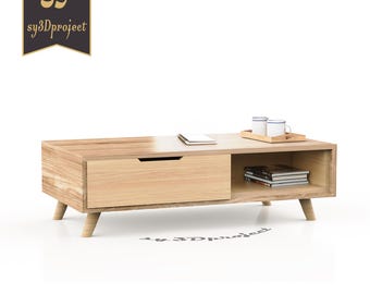 Modern Wooden Coffee Table CNC Plan | DIY Drawer Table Digital File | Minimalist Mid-Century Design | Instant Download Scandinavian table