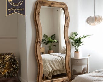 Wooden Wavy Floor Mirror CNC File; Asymmetrical Mirror CNC Router Files - 15mm Plywood Router Template-  Vintage Wall Mirror Laser Cut File