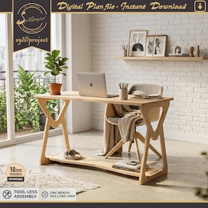 Folding Writing Desk Cnc Router Files | DIY Minimalist Study Table Woodworking Plan | Dxf Pdf Svg Router Wood Table plans