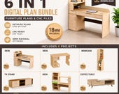 CNC Furniture Bundle – Tv Stand, Bookshelf and 4 Desk DXF Files | Modern Woodworking Plans, CNC Cutting File Set - Dıy Furniture Pdf plans